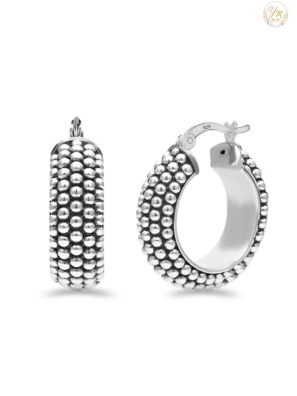 925 Sterling Silver Chunky Hoop Earrings Lightweight Click-Top Antique Two-Tone